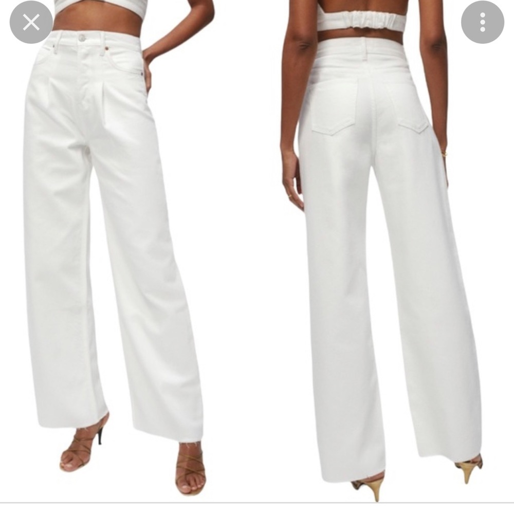 NWT Reformation Reworked pleated off white wide leg jeans 29
